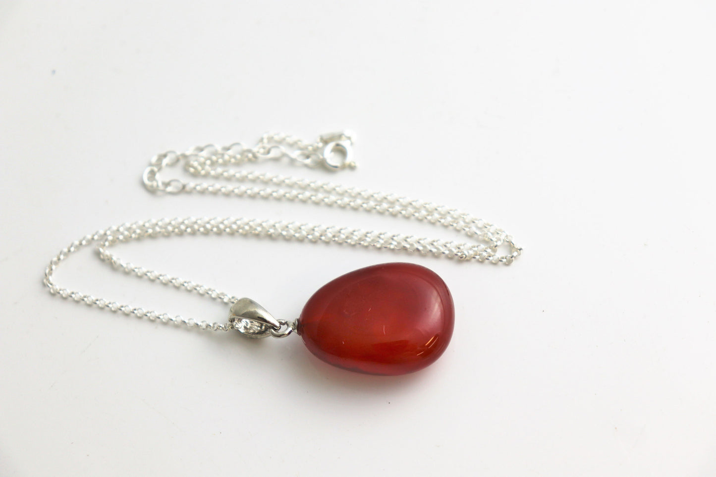 126e) Carnelian Crystal Necklace Pendant + Silver Chain