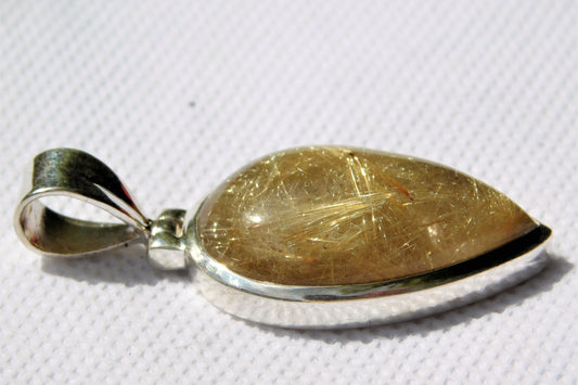38e) 925 Silver Set Rutile / Rutilated Quartz Crystal Pendant + Silver Chain / Necklace