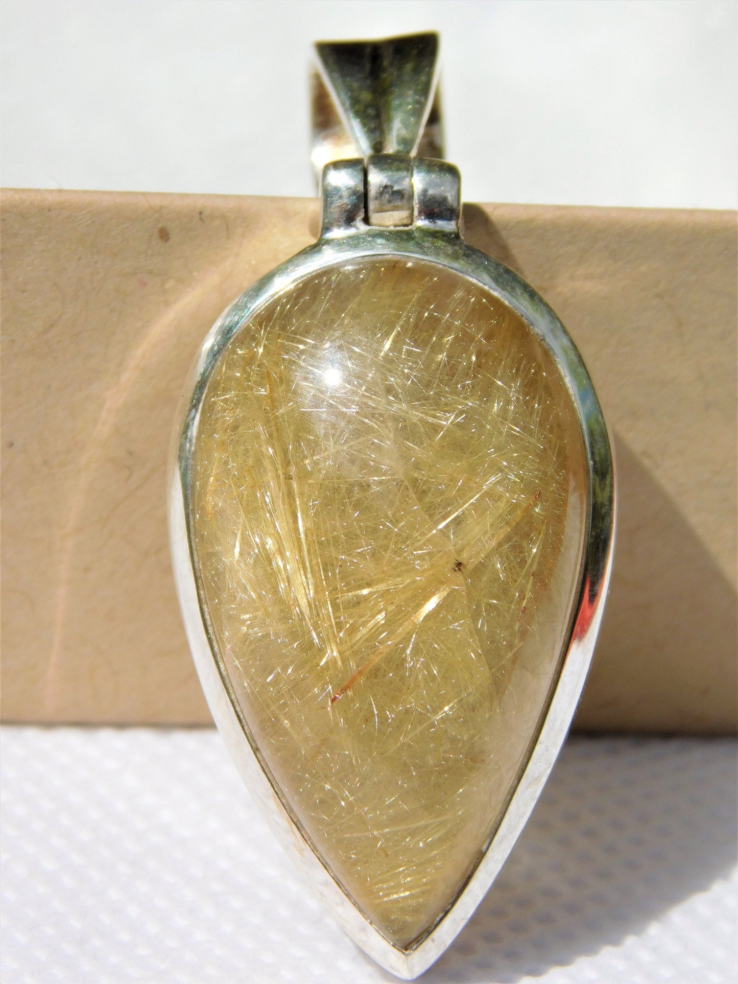 38e) 925 Silver Set Rutile / Rutilated Quartz Crystal Pendant + Silver Chain / Necklace