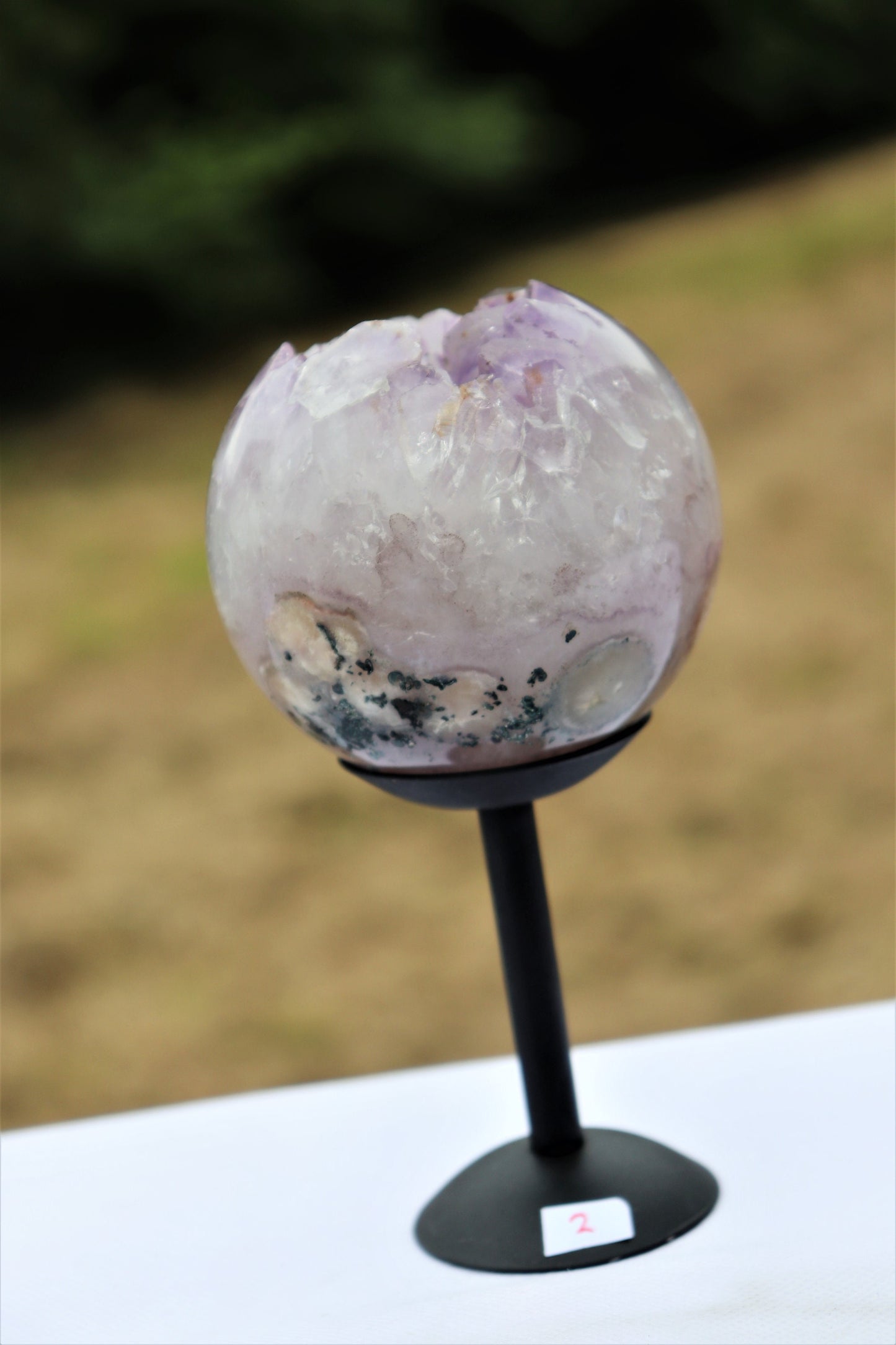 2) Amethyst Crystal Sphere On Custom Stand ~ Natural Art Home Decor Interior Design