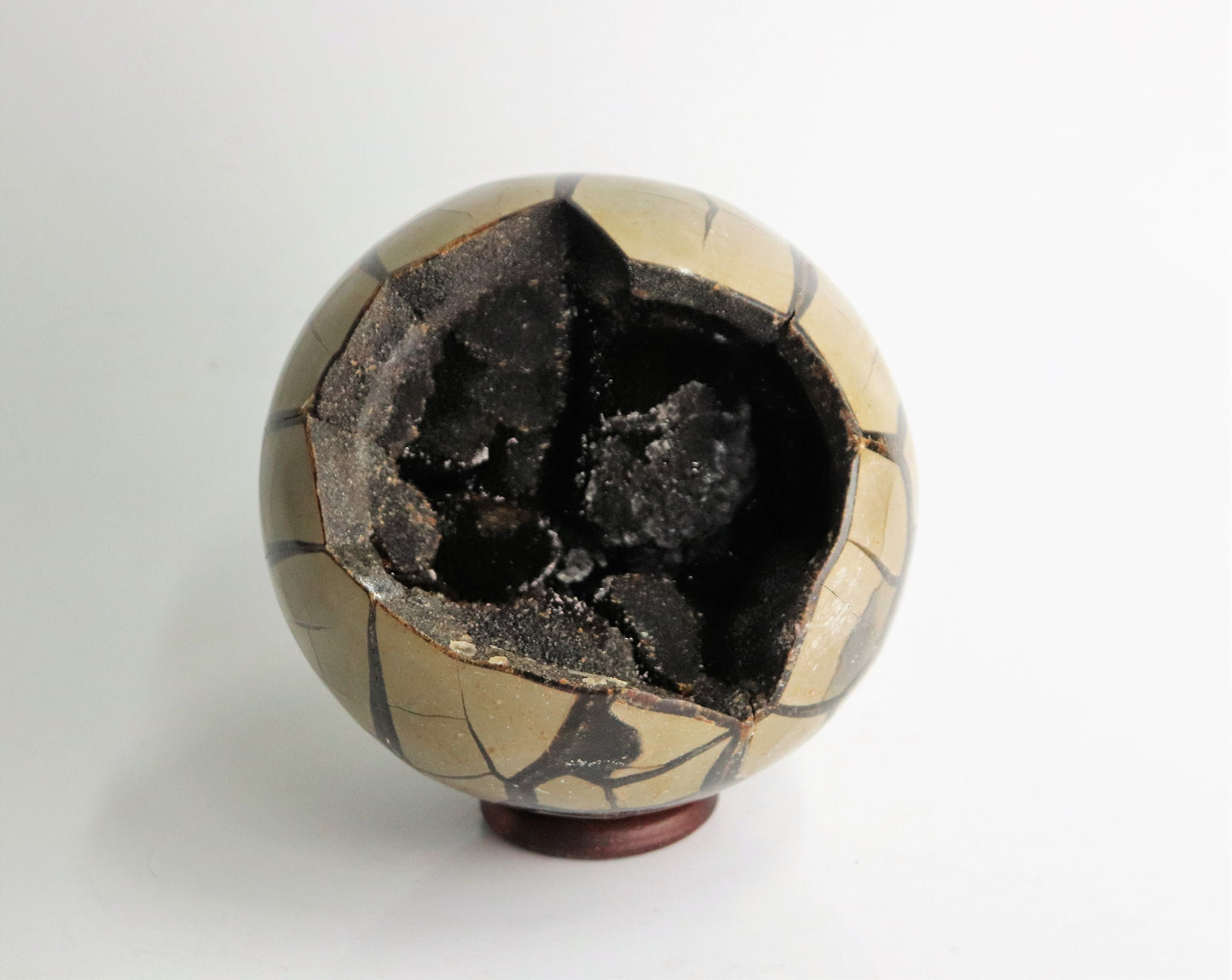 89) Large Black Septarian Crystal Sphere   5"