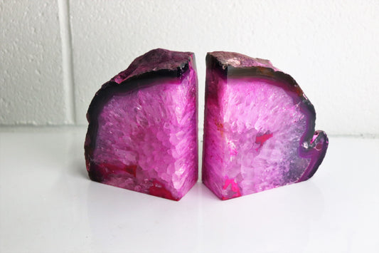 pink agate quartz crystal bookends