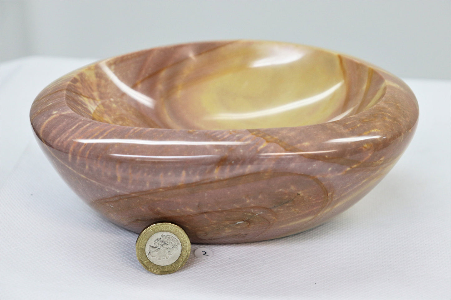 2) Polychrome Desert Jasper Bowl / Soap Dish Great Gift Home Art Décor