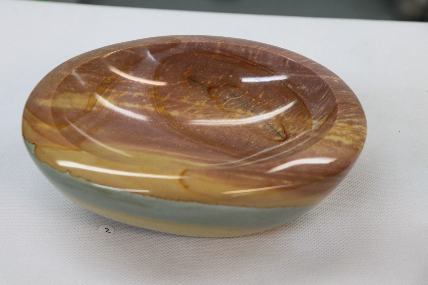 2) Polychrome Desert Jasper Bowl / Soap Dish Great Gift Home Art Décor