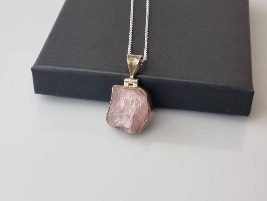 84) Morganite Crystal Necklace 925 Silver