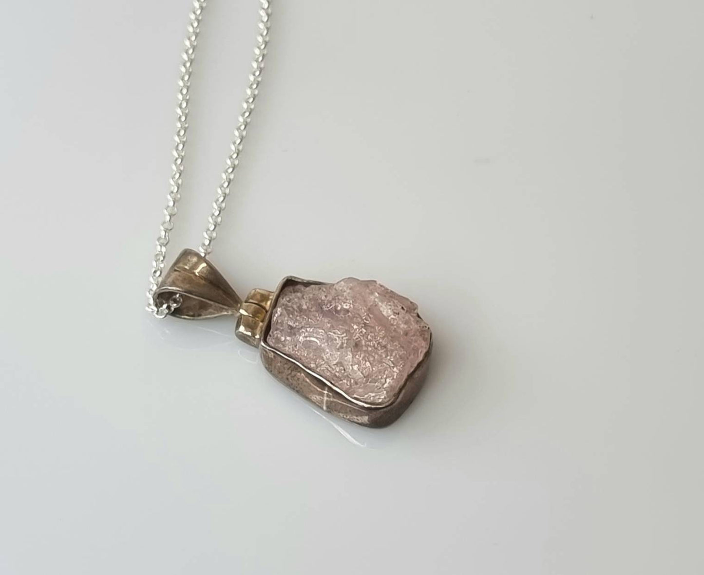 85) Morganite Crystal Necklace 925 Silver