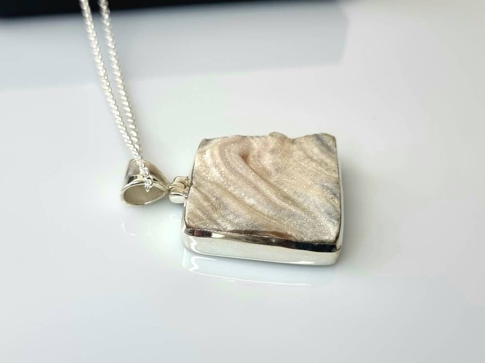48) Pink Agate Druze Crystal Necklace 925 Silver