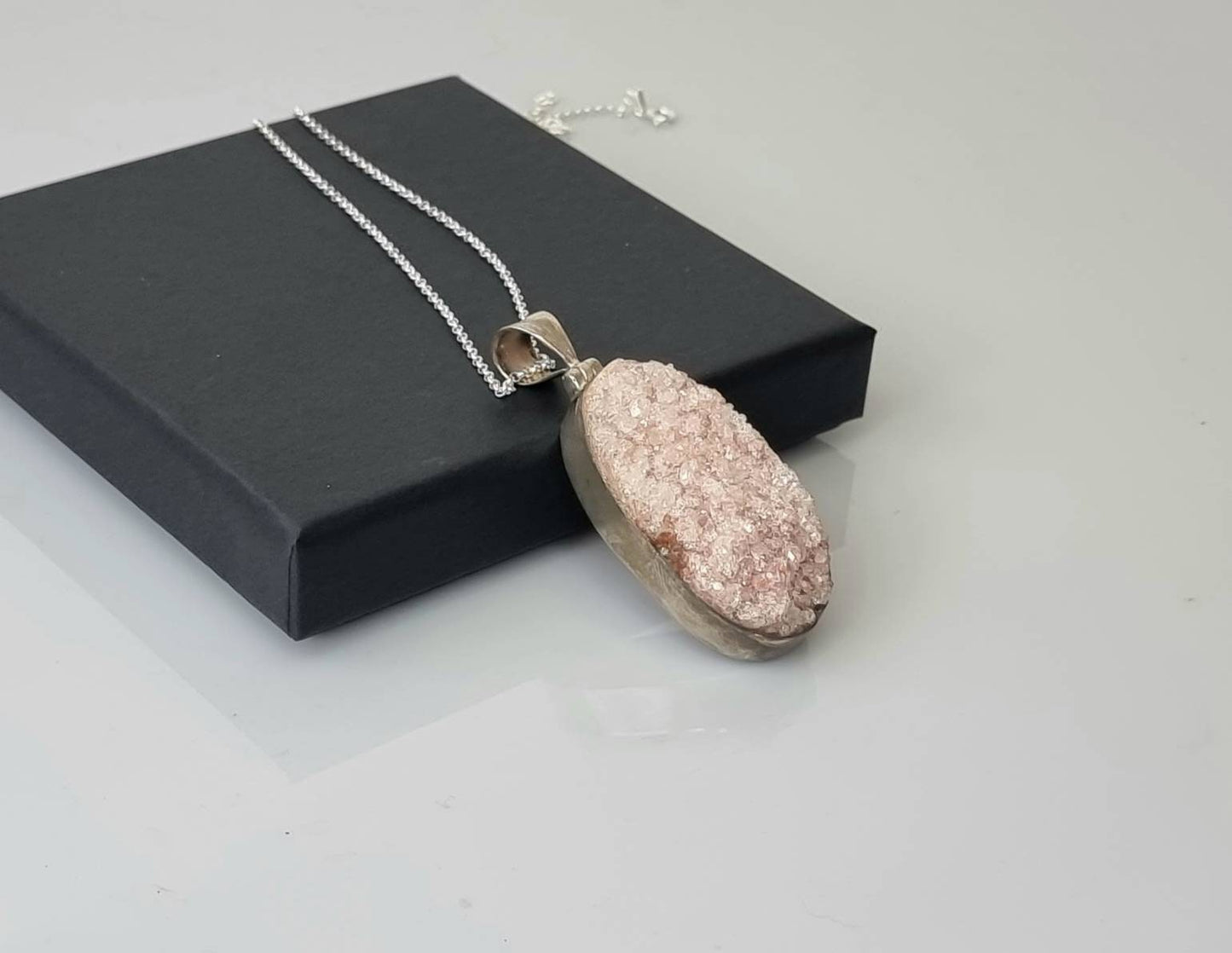20) Pink Apophyllite Crystal Necklace 925 Silver