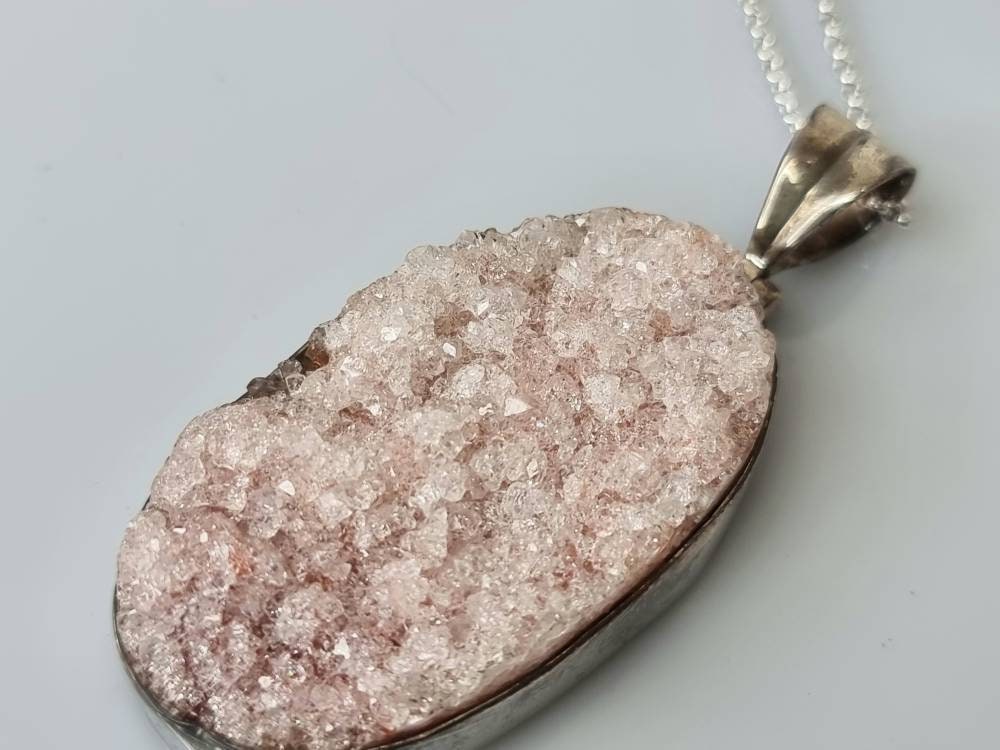 20) Pink Apophyllite Crystal Necklace 925 Silver