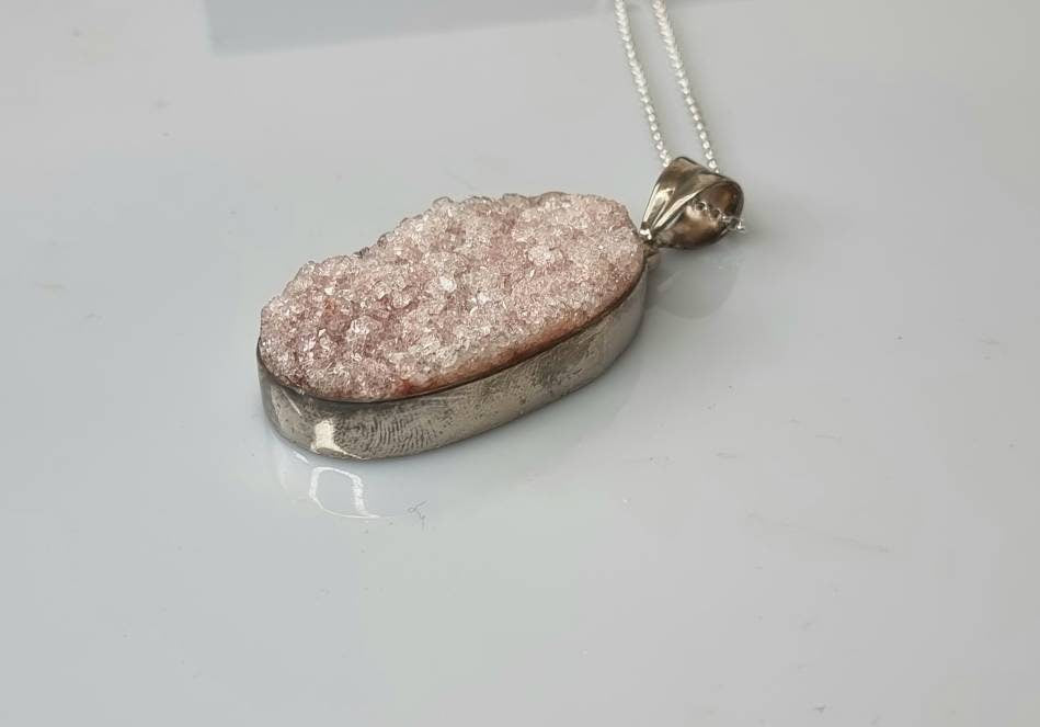 20) Pink Apophyllite Crystal Necklace 925 Silver