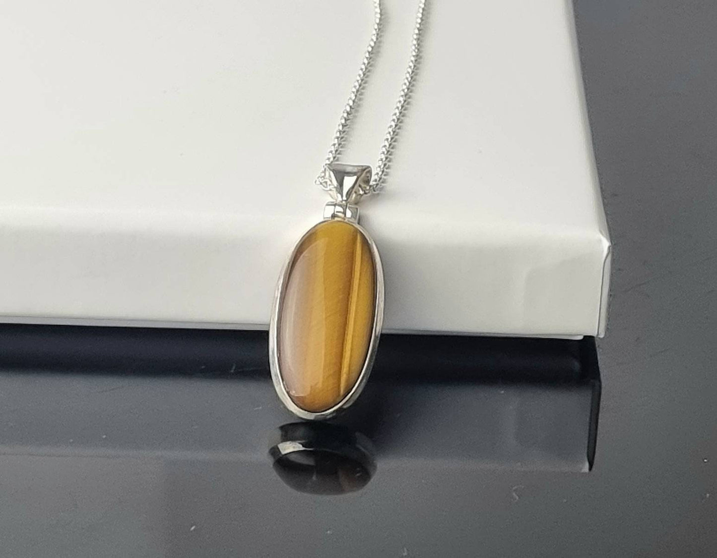 191) Tigers Eye Crystal Necklace 925 Silver
