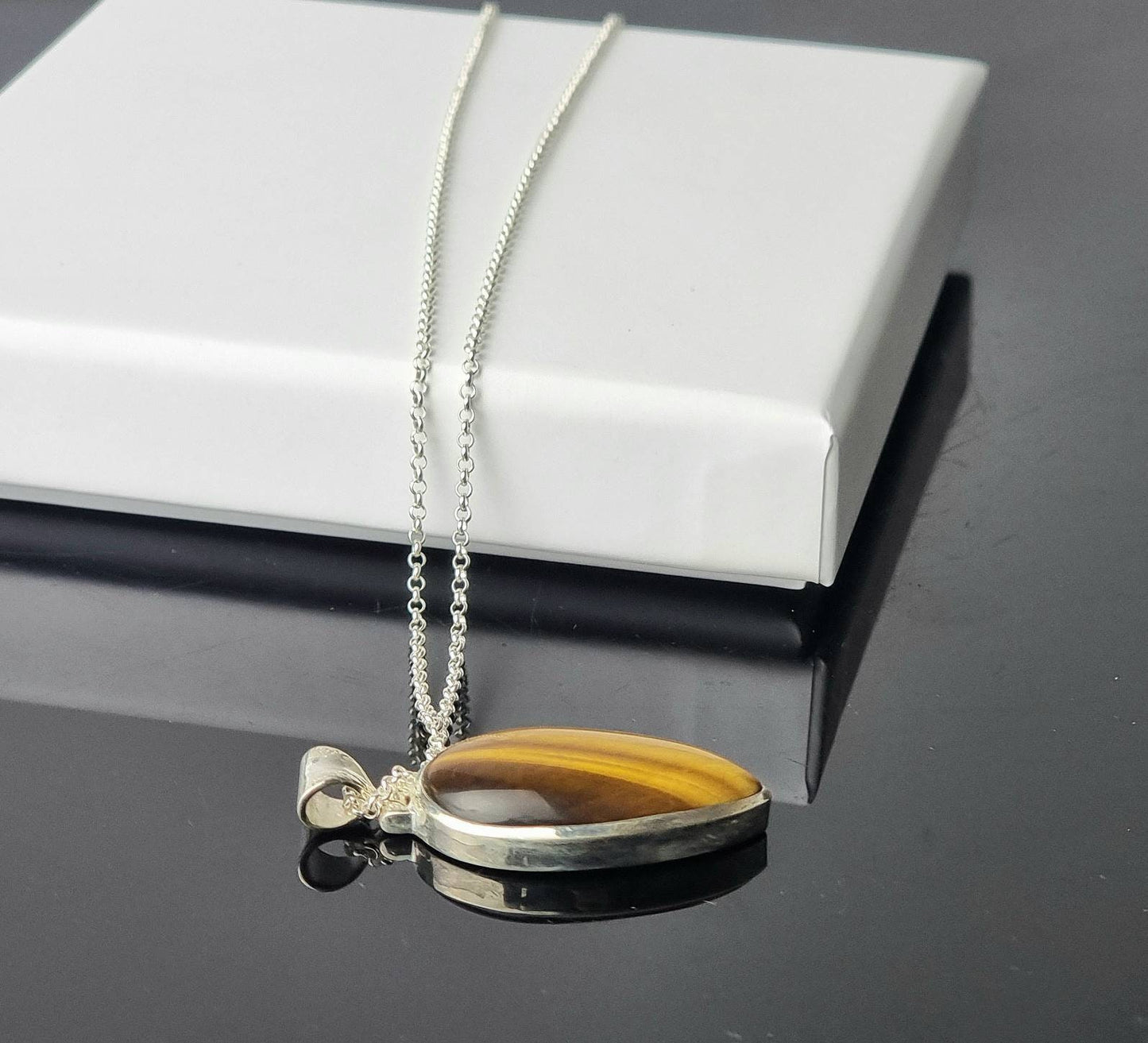 190) Tigers Eye Crystal Necklace 925 Silver