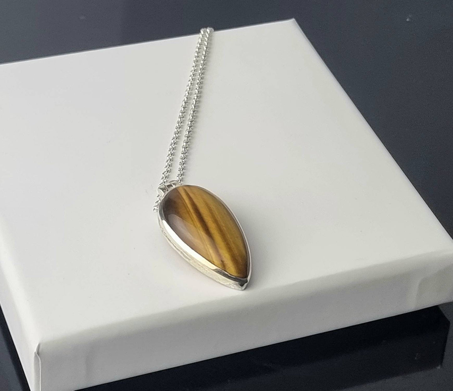 190) Tigers Eye Crystal Necklace 925 Silver