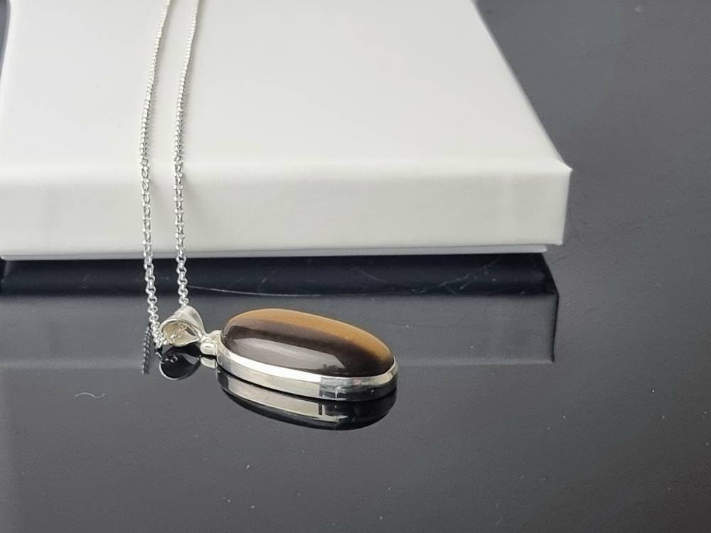 192) Tigers Eye Crystal Necklace 925 Silver