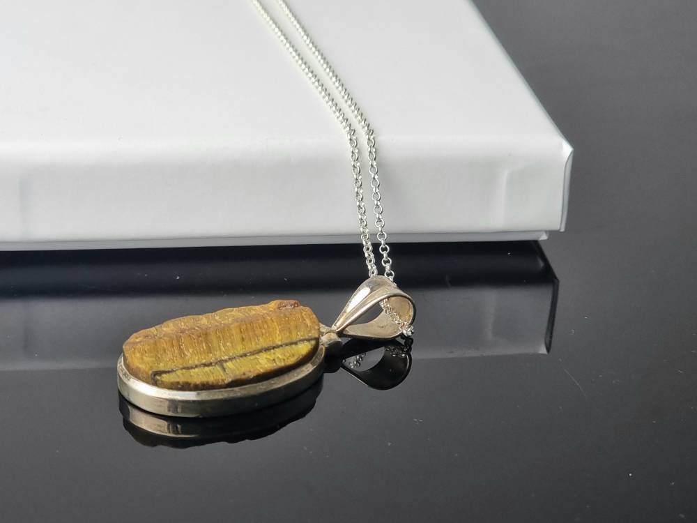 187) Tigers Eye Raw Crystal Necklace 925 Silver
