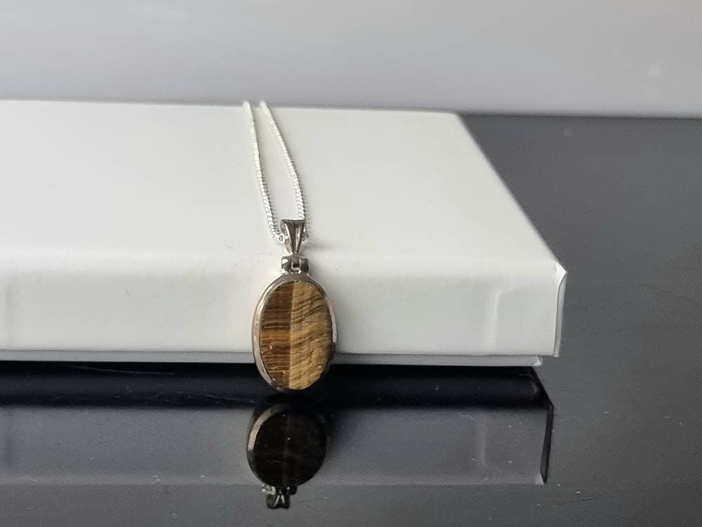 183) Tigers Eye Raw Crystal Necklace 925 Silver