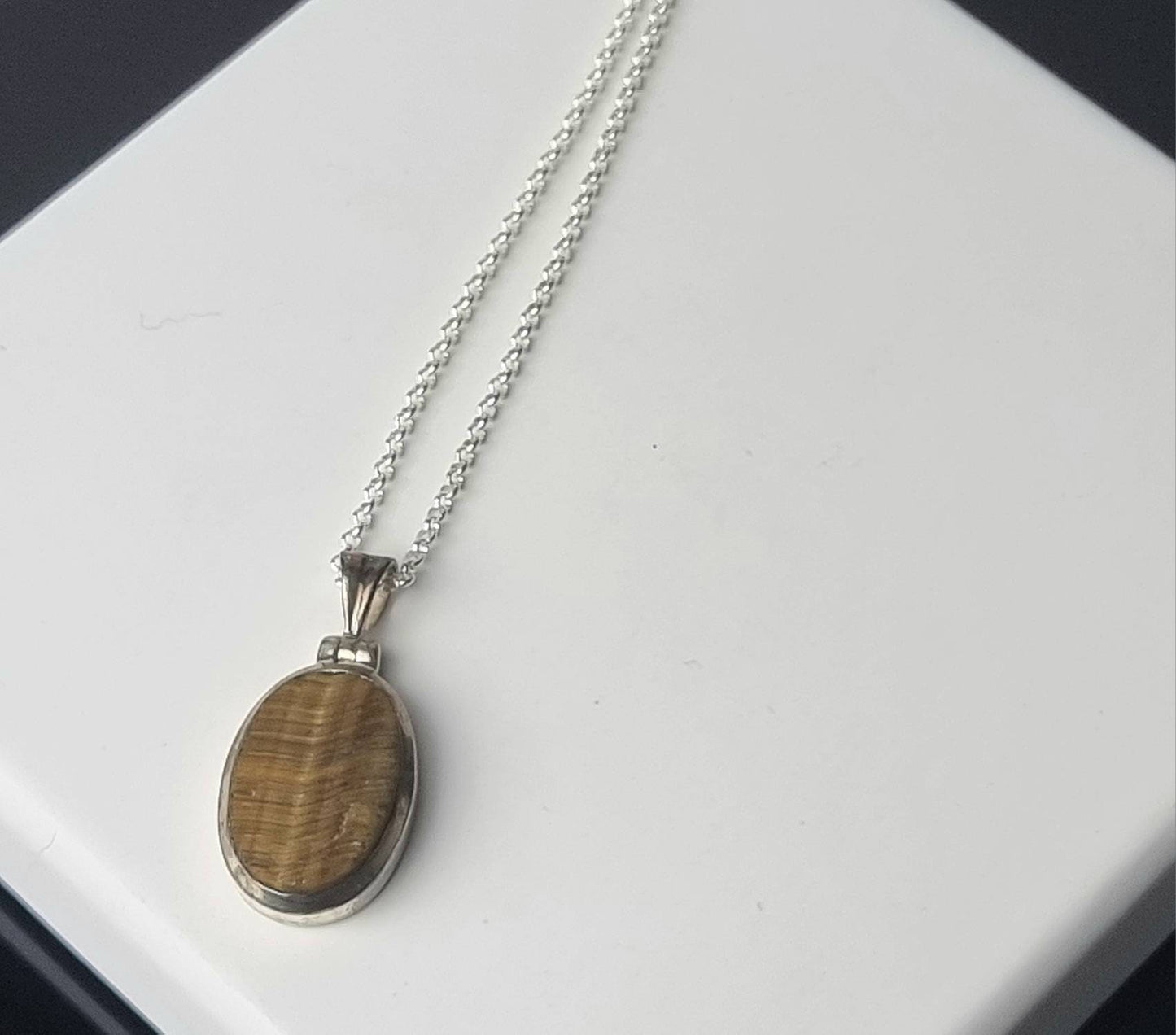183) Tigers Eye Raw Crystal Necklace 925 Silver