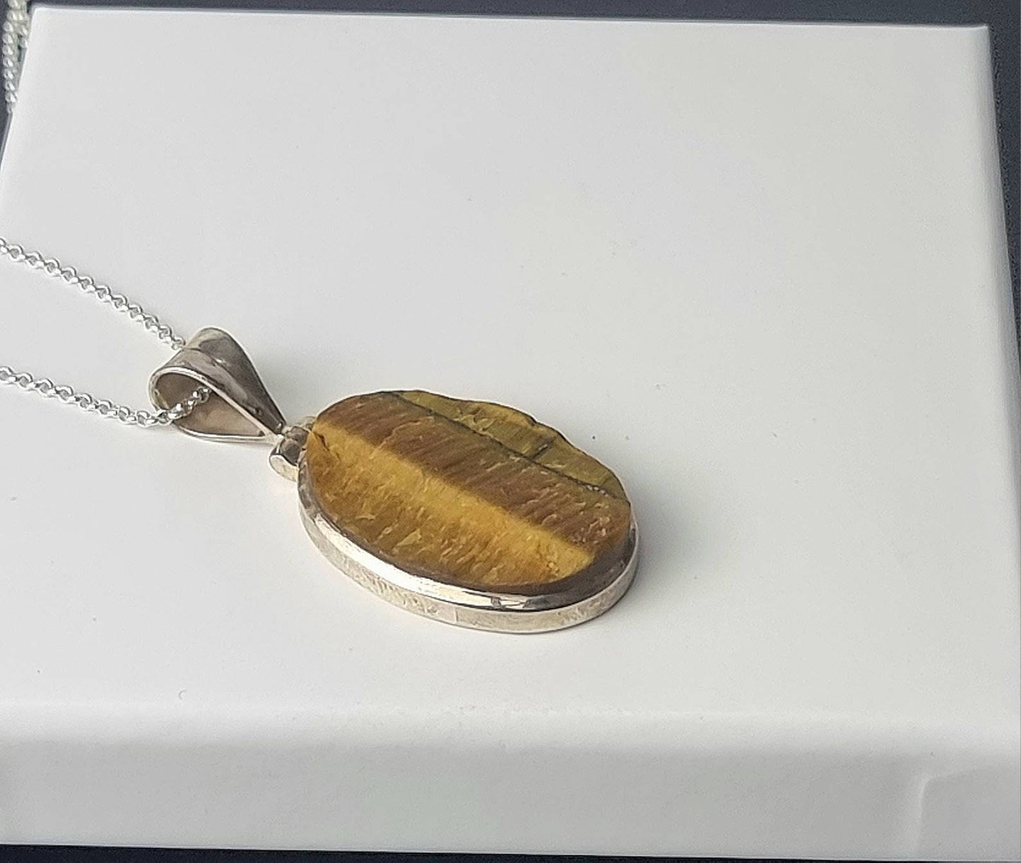 187) Tigers Eye Raw Crystal Necklace 925 Silver