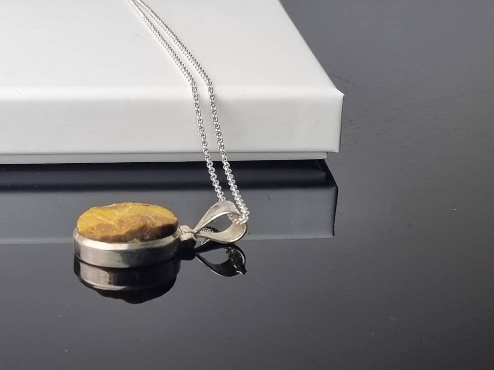 184) Tigers Eye Raw Crystal Necklace 925 Silver