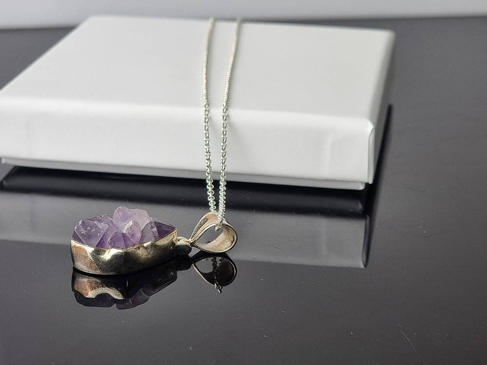 155) Amethyst Crystal Necklace 925 Silver