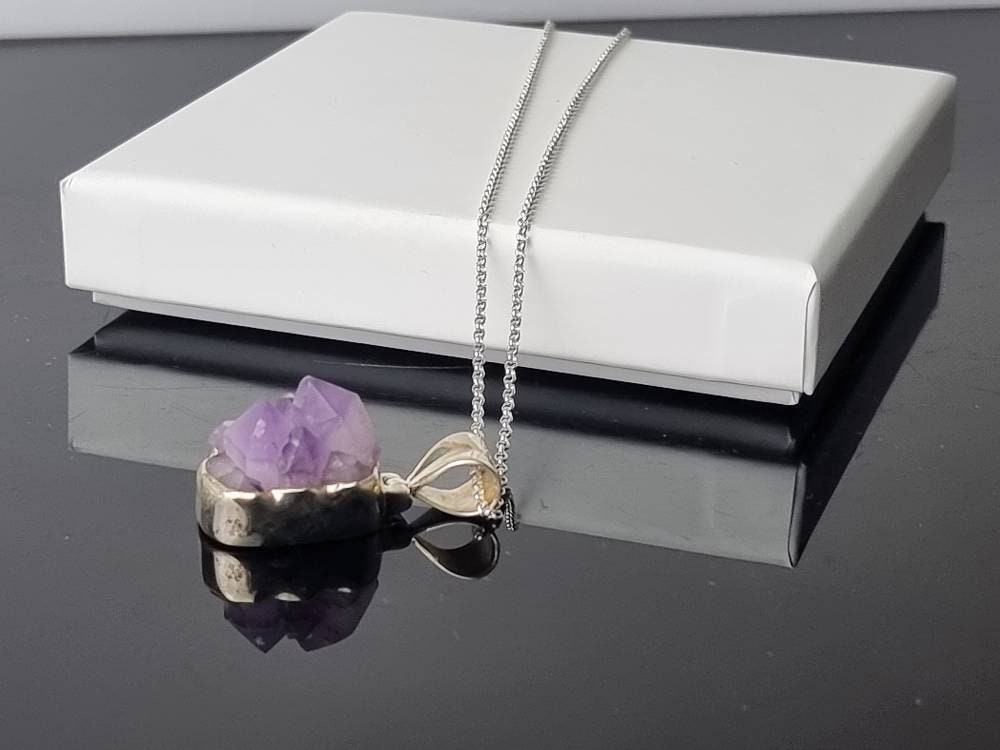 156) Amethyst Crystal Necklace 925 Silver