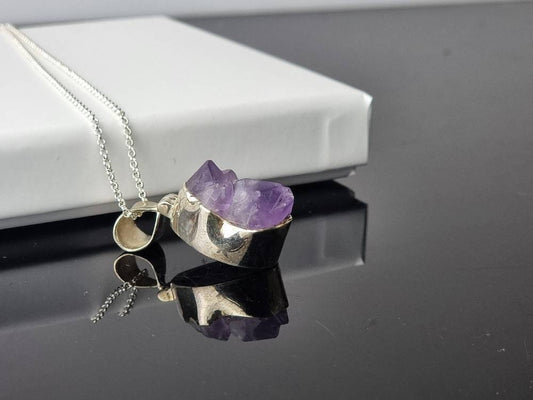 146) Amethyst Crystal Necklace 925 Silver