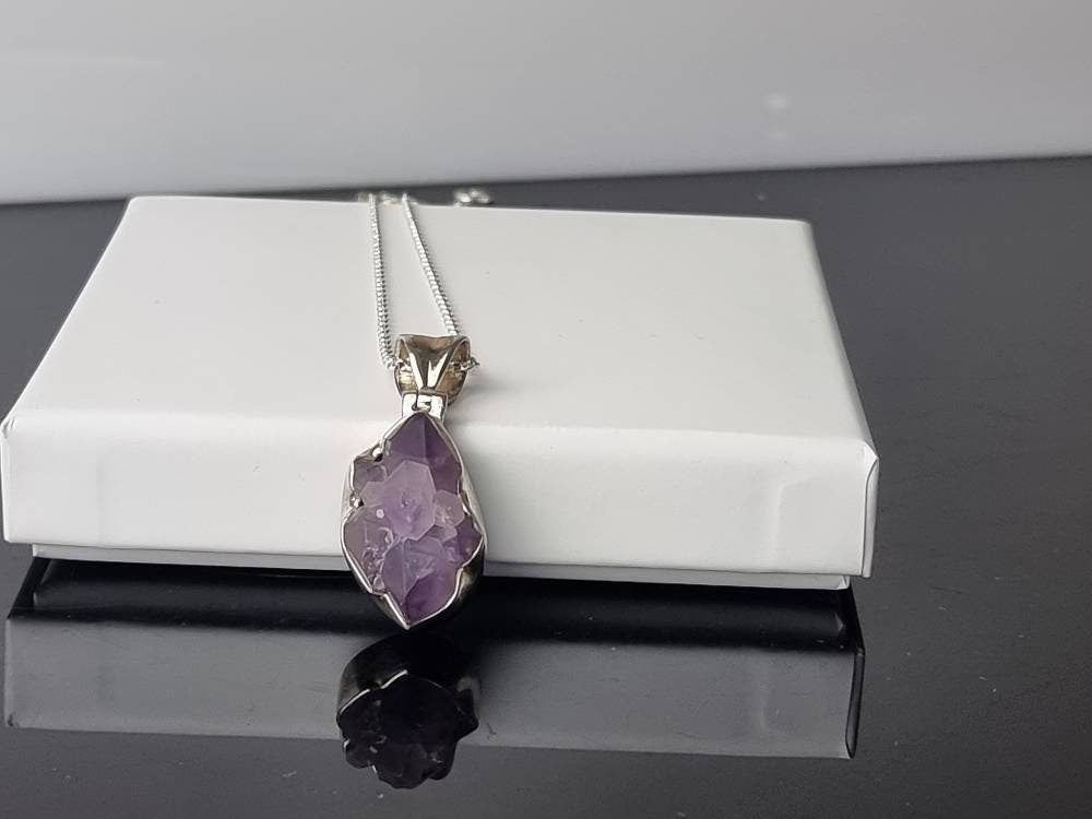 155) Amethyst Crystal Necklace 925 Silver