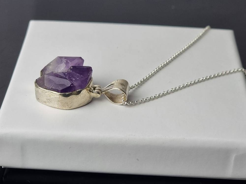 149) Amethyst Crystal Necklace 925 Silver