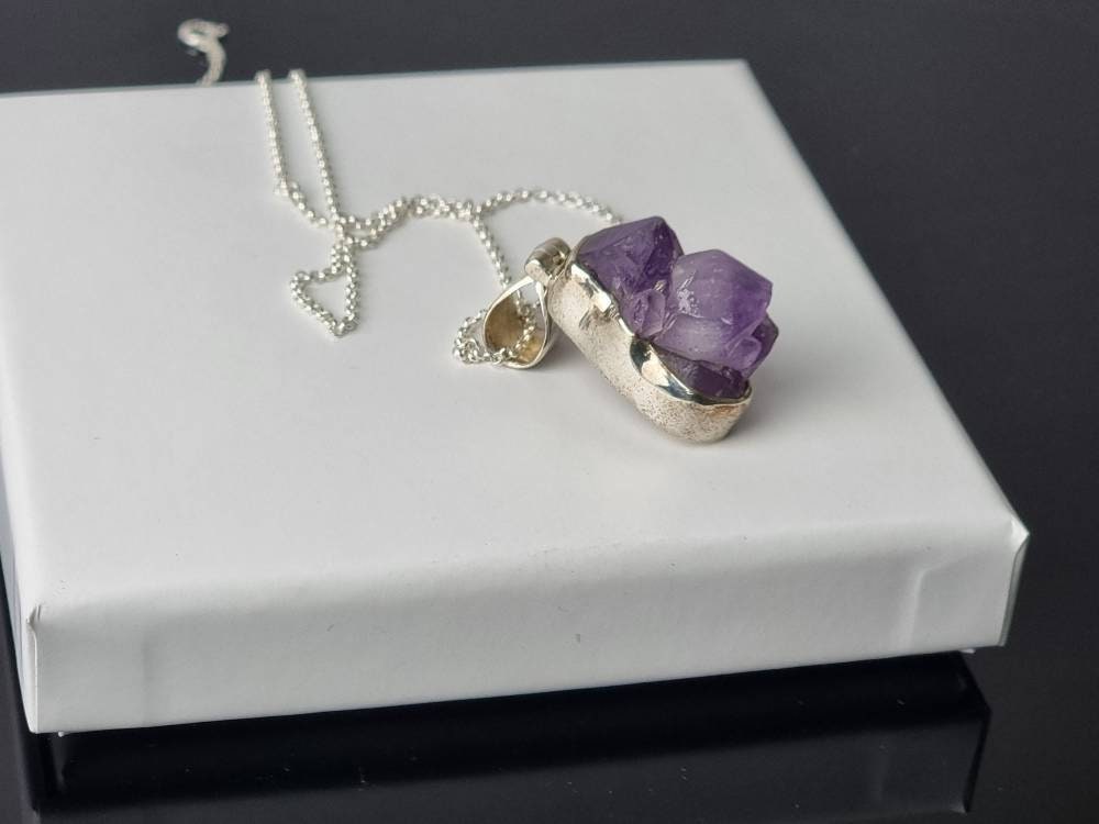 138) Amethyst Crystal Necklace 925 Silver