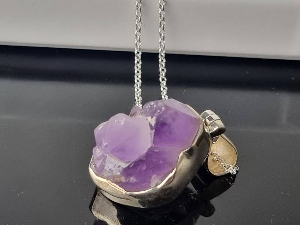 138) Amethyst Crystal Necklace 925 Silver
