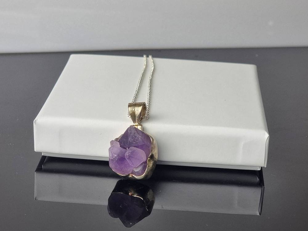 134) Amethyst Crystal Necklace 925 Silver