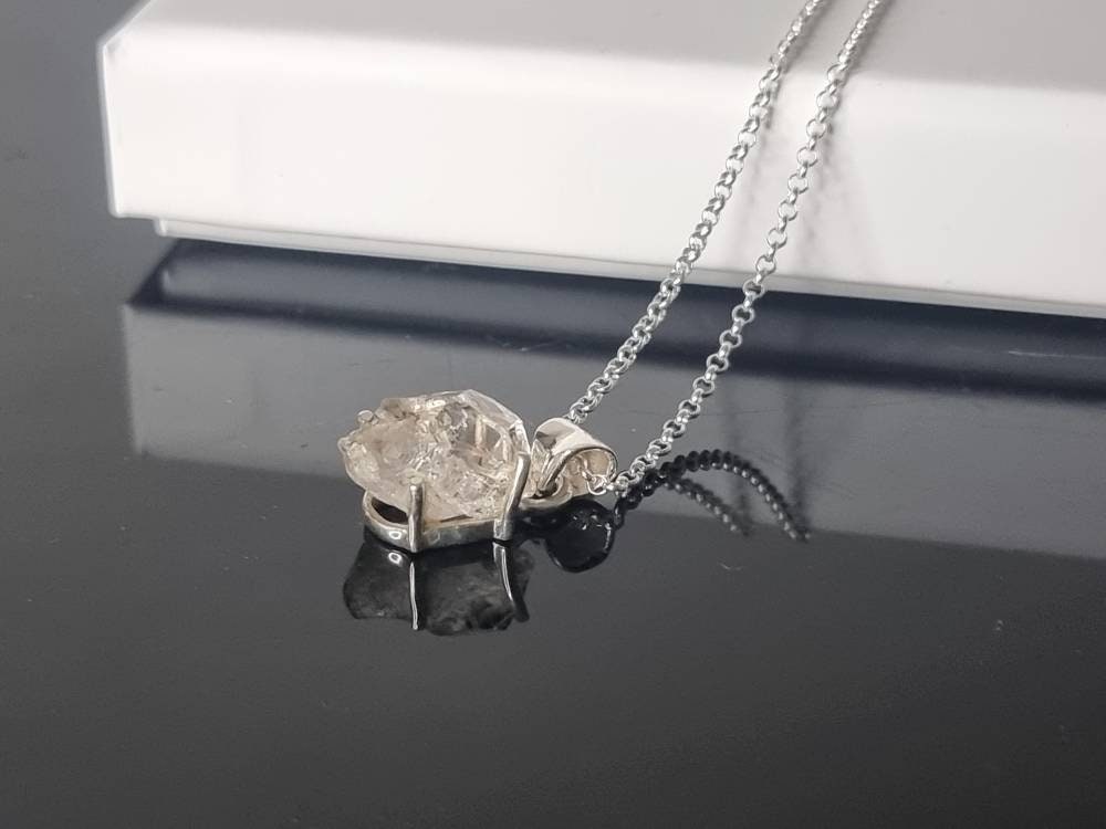 108) Herkimer Diamond Quartz Crystal Necklace 925 Silver