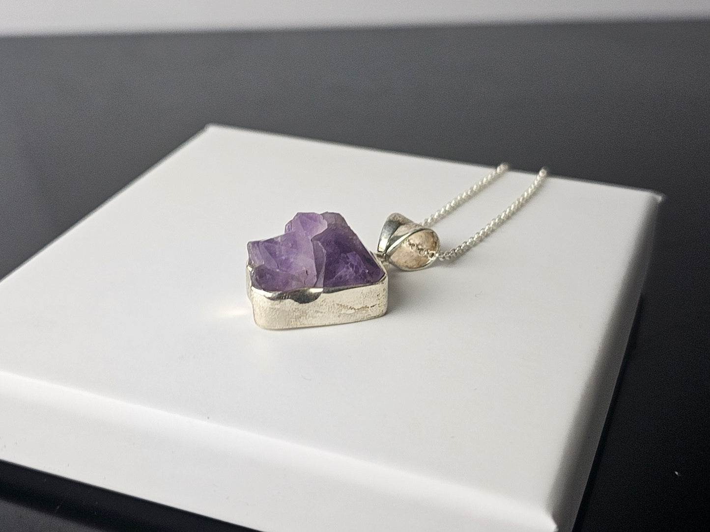 328) Amethyst Crystal Cluster Necklace 925 Silver