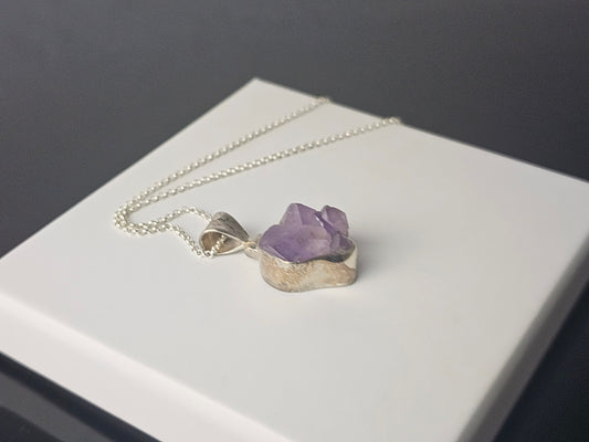 327) Amethyst Crystal Cluster Necklace 925 Silver