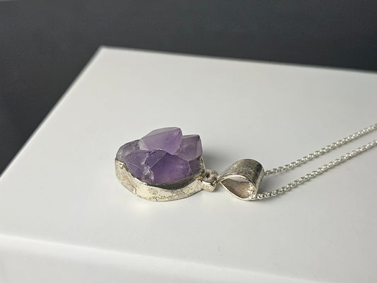 326) Amethyst Crystal Cluster Necklace 925 Silver
