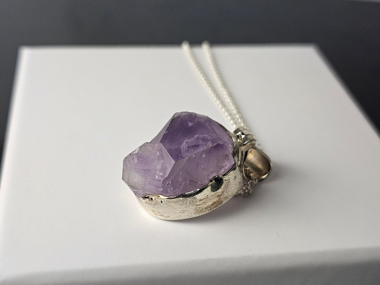 324) Amethyst Crystal Cluster Necklace 925 Silver