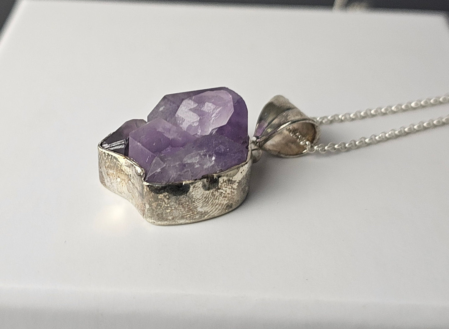 323) Amethyst Crystal Cluster Necklace 925 Silver