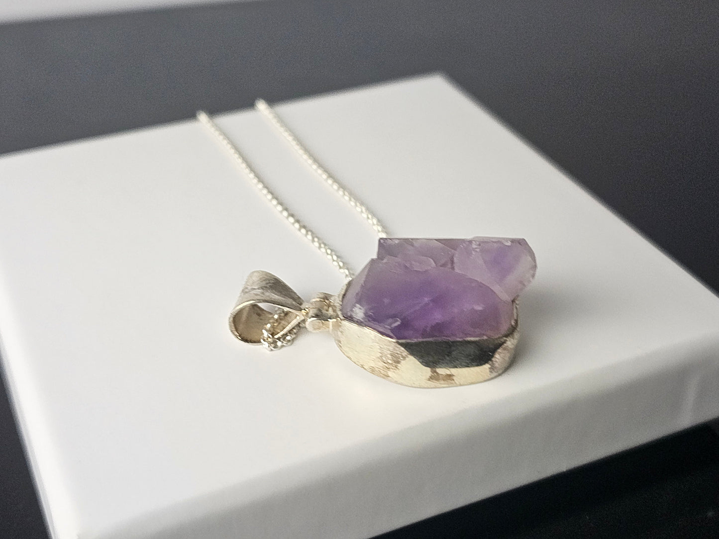 324) Amethyst Crystal Cluster Necklace 925 Silver