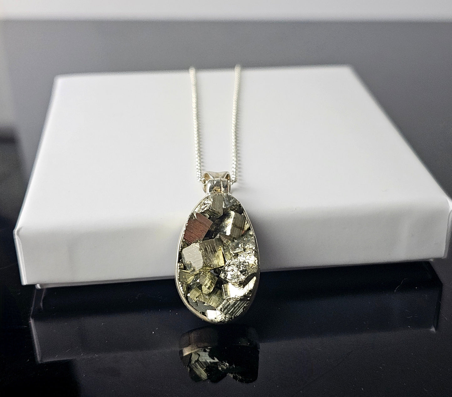 307) Pyrite Crystal Necklace 925 Silver
