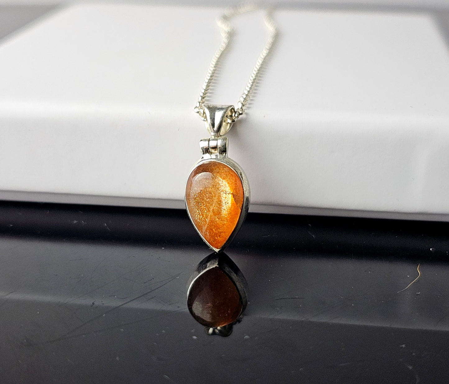 296) Sunstone Crystal Necklace 925 Silver