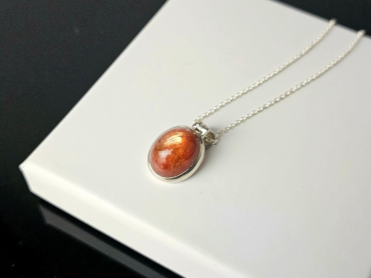 297) Sunstone Crystal Necklace 925 Silver
