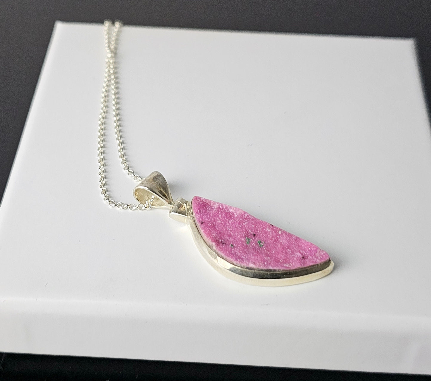 287) Cobalt Calcite Crystal Necklace 925 Silver