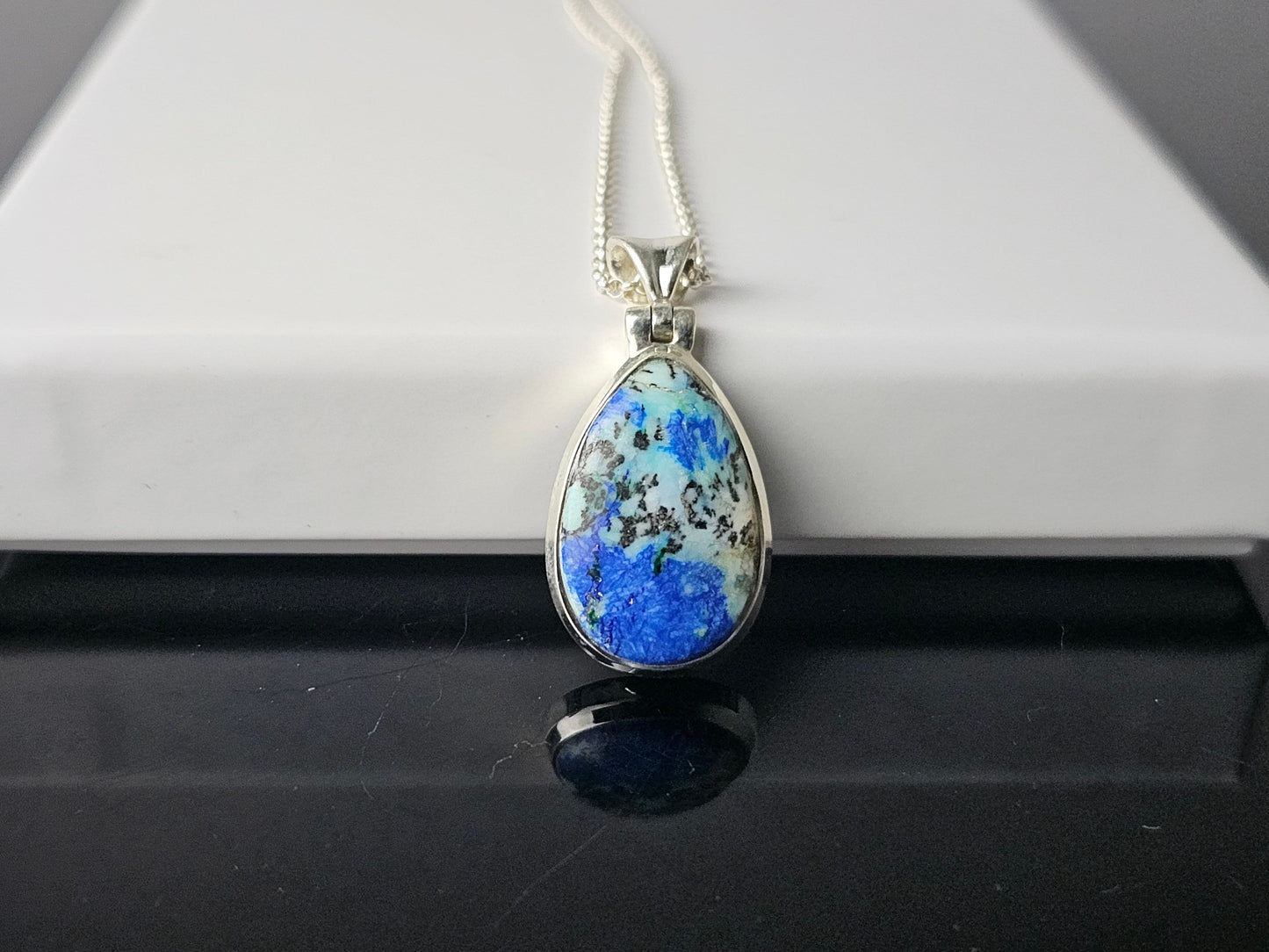 350) Azurite Turquoise Crystal  Necklace 925 Silver