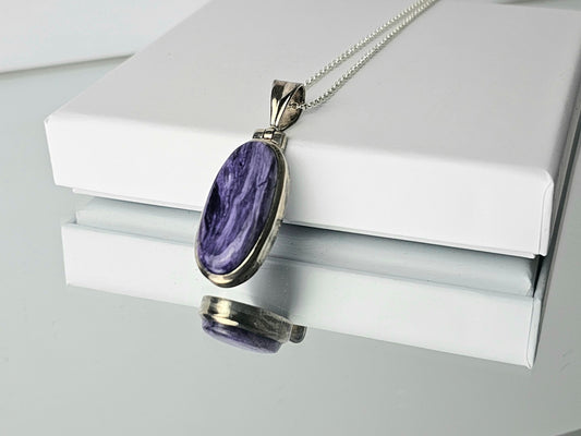 Charoite Crystal Necklace 925 Silver (#73)