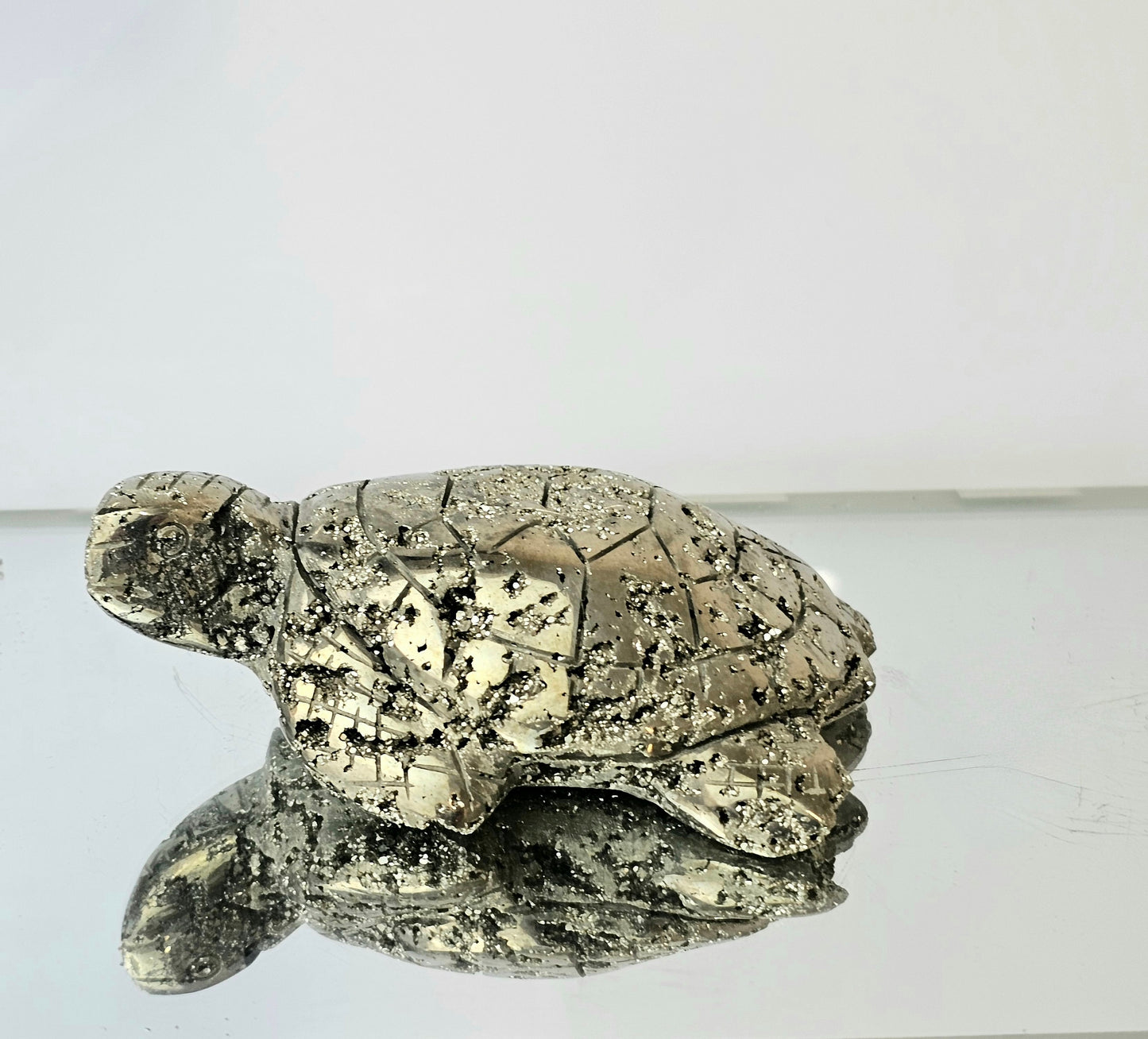 Peruvian Pyrite Crystal Carving - Turtle (#4)