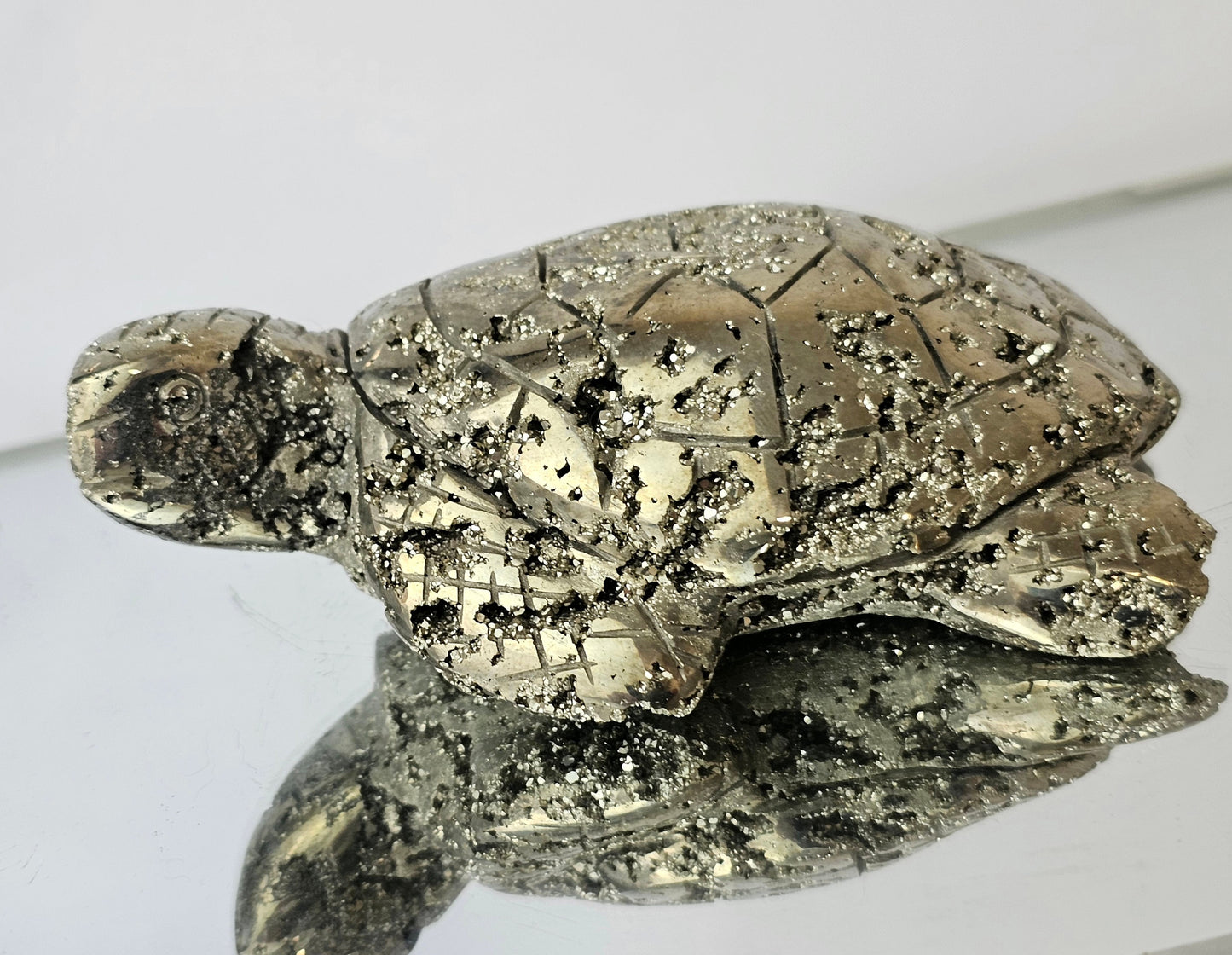 Peruvian Pyrite Crystal Carving - Turtle (#4)