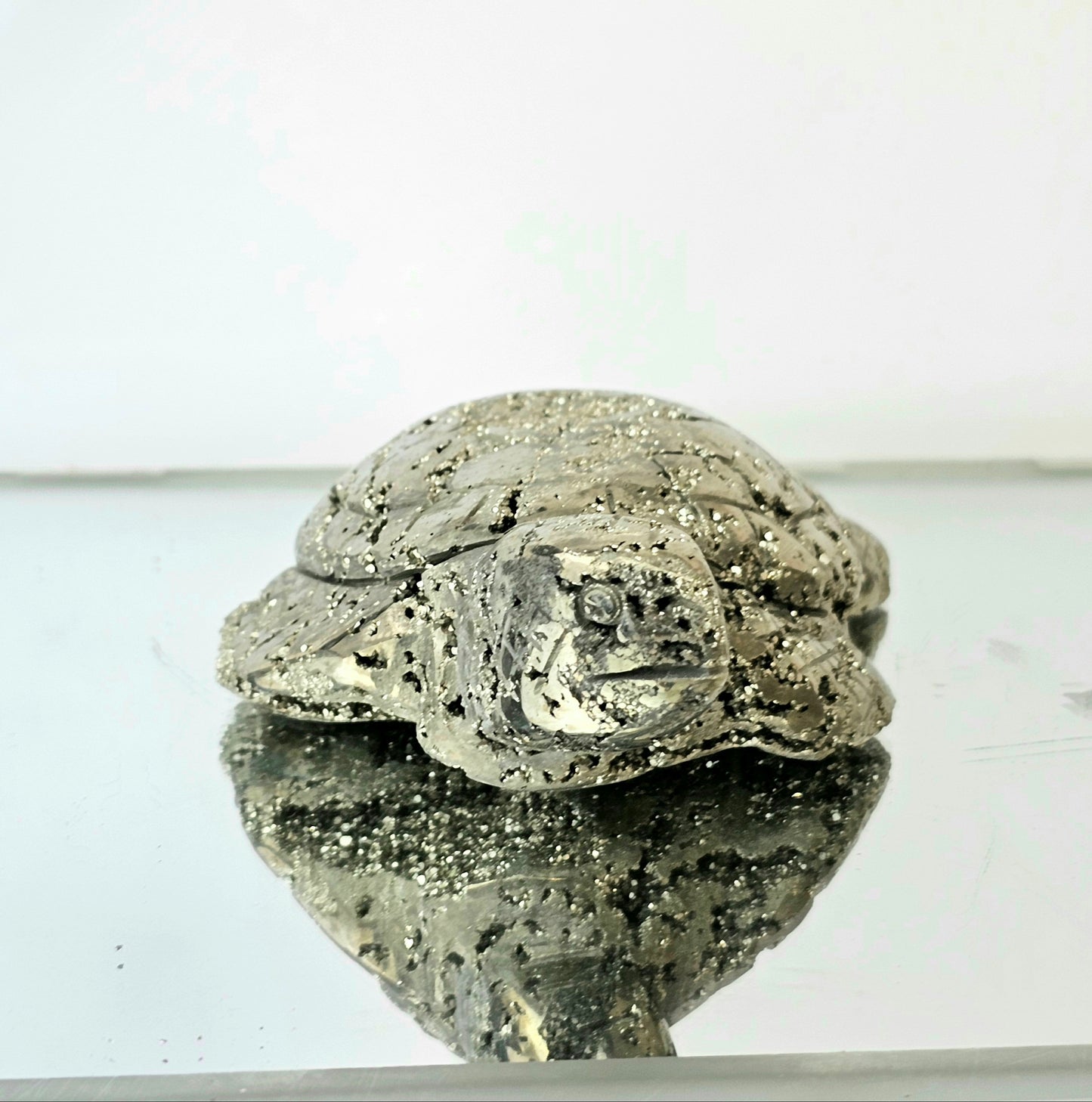 Peruvian Pyrite Crystal Carving - Turtle (#4)