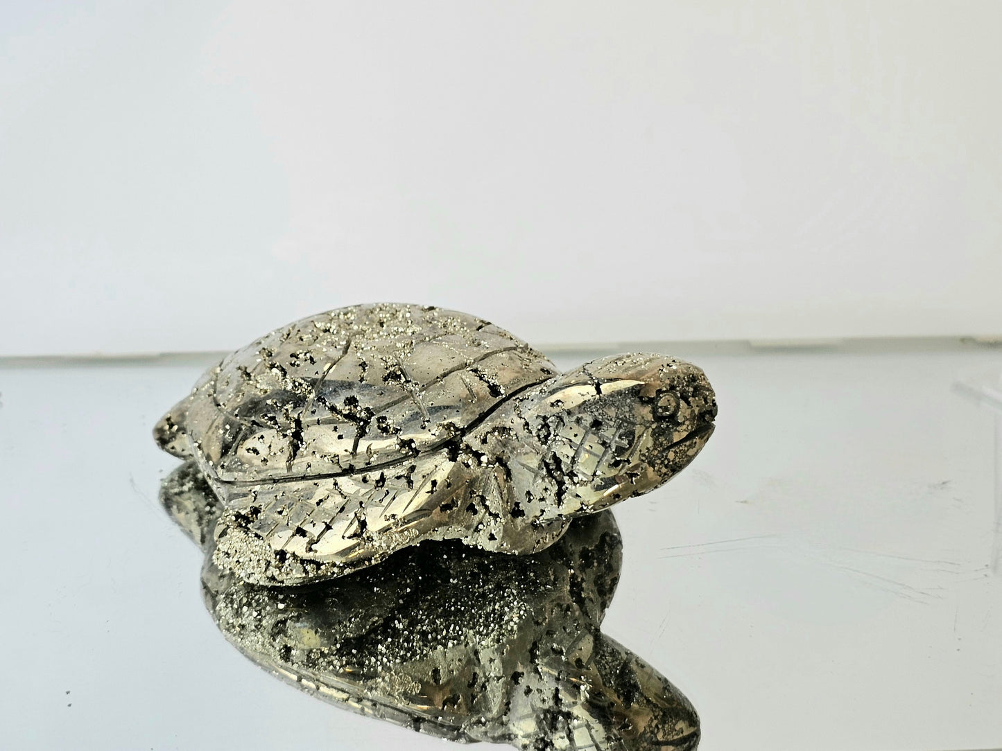 Peruvian Pyrite Crystal Carving - Turtle (#4)