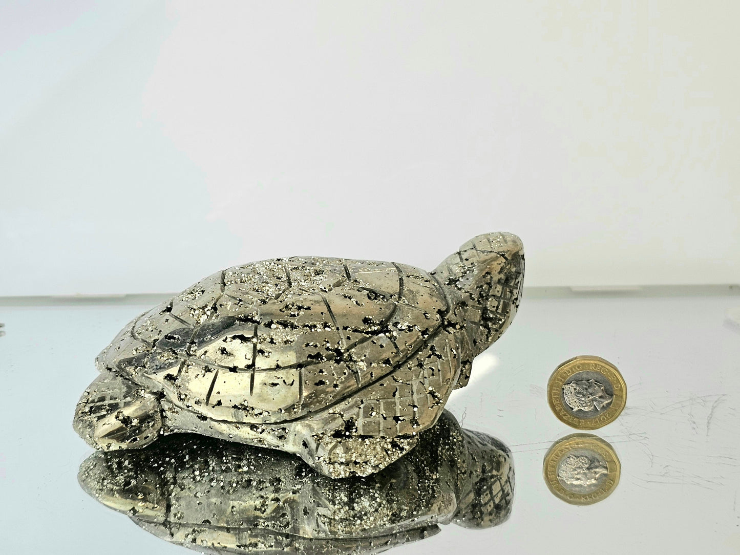 Peruvian Pyrite Crystal Carving - Turtle (#4)