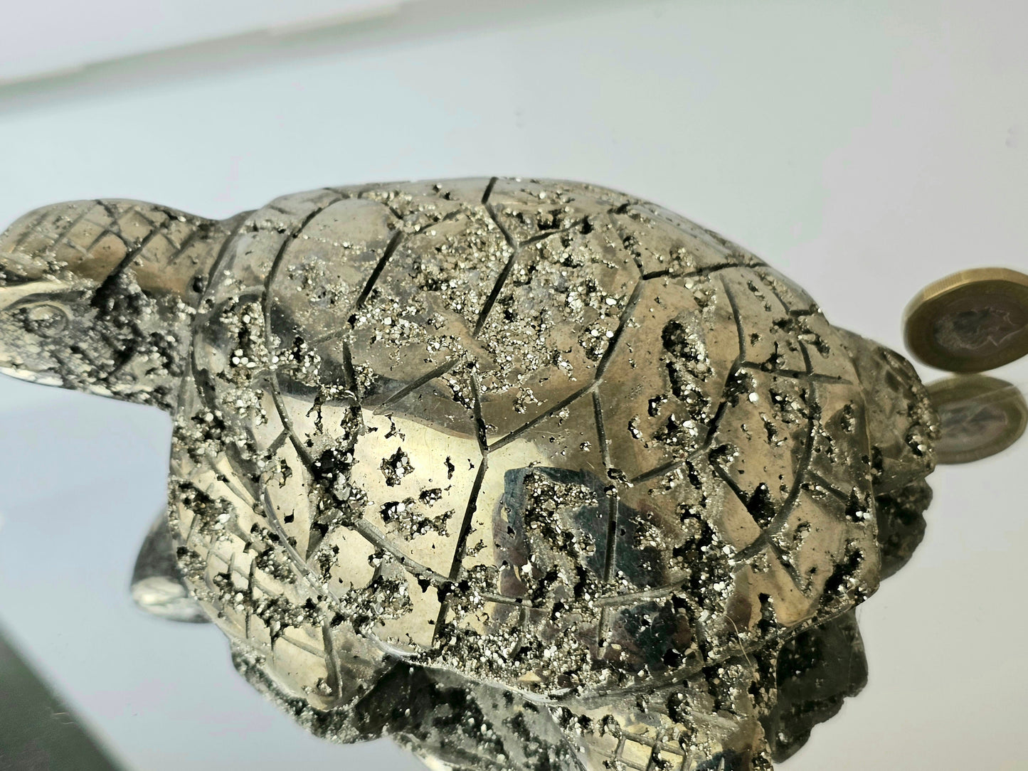 Peruvian Pyrite Crystal Carving - Turtle (#4)